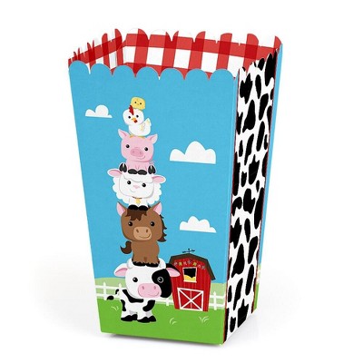 Big Dot of Happiness Farm Animals - Baby Shower or Birthday Party Favor Popcorn Treat Boxes - Set of 12