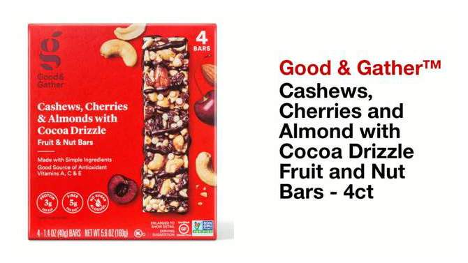 Cashews, Cherries and Almond with Cocoa Drizzle Fruit and Nut Bars - 4ct - Good & Gather&#8482;, 2 of 5, play video