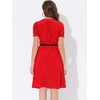 INSPIRE CHIC Women's Peter Pan Collar Tie Neck Short Sleeve A-Line Elegant Belted Floral Dress - 4 of 4