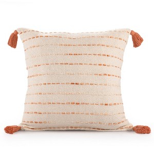 20" X 20" Coral And Ivory 100% Cotton Striped Zippered Pillow - 1 of 4