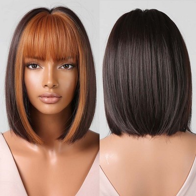 Jessie's Wig 10 Inch Short Bob Bang Wig Synthetic Wig For Women Orange Color 1 Pc/Pack