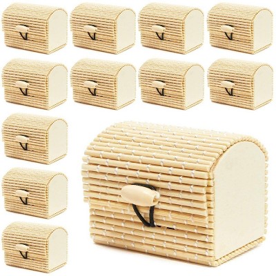 12-Pack Mini Bamboo Cane Treasure Chests Decorative Jewelry Storage Boxes with Silver String Design 2.4"x2"x2"