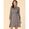Allegra K Women's Mock Neck Swing Midi Long Sleeve A-line Floral Dress - 3 of 4