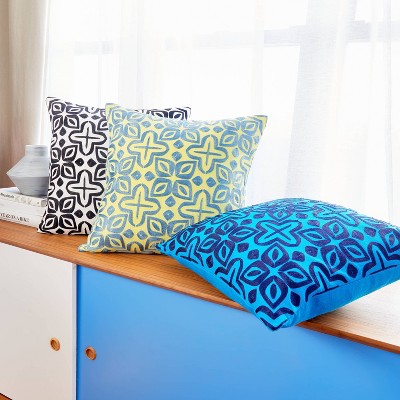 White and Black Embroidered Cotton Square Pillow