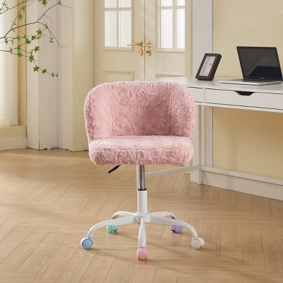 Adjustable Home Office Chair with Swivel Base, Faux Rabbit Fur Vanity Chair, Ergonomic Desk Chair with Wheels-The Pop Home
