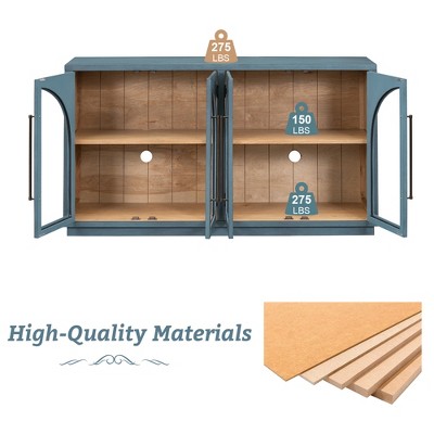 4 Door Buffet Sideboard Cabinet with Glass Doors and Adjustable Shelves Arched Storage Cabinet for Kitchen Dining or Living Room