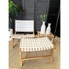 Essential Decor & Beyond Natural Teak Wooden Footrest Stool with White Handwoven Fabric Seat Indoor - 4 of 4