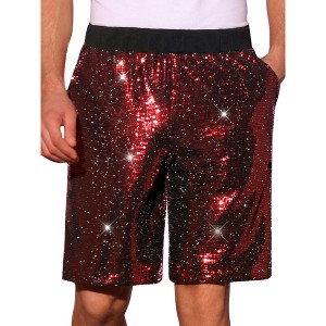 INSPIRE CHIC Men's Summer Elastic Waist Party Shiny Sequins Shorts - 1 of 4
