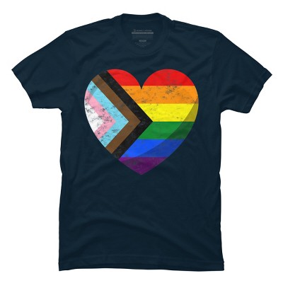 Design By Humans Retro Modern Pride Flag Heart By T-Shirt - Navy - Medium