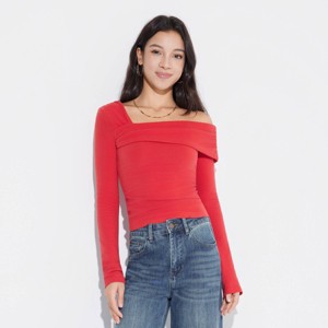 Women's Long Sleeve Asymmetrical Cropped Top - Wild Fable™ - 1 of 4