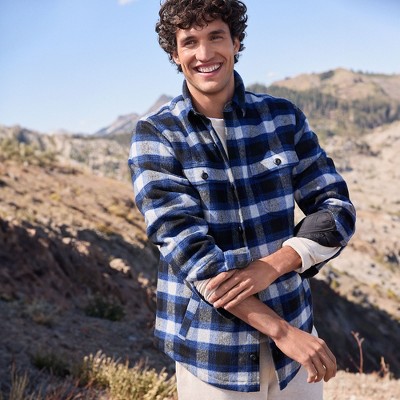 Lands' End Men's Super Brushed Shirt Jacket - Large - Aged Steel Heather/Blue Plaid — фото 3