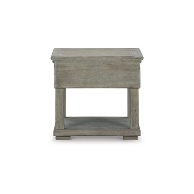 Beige Rectangular Wood End Table with Storage