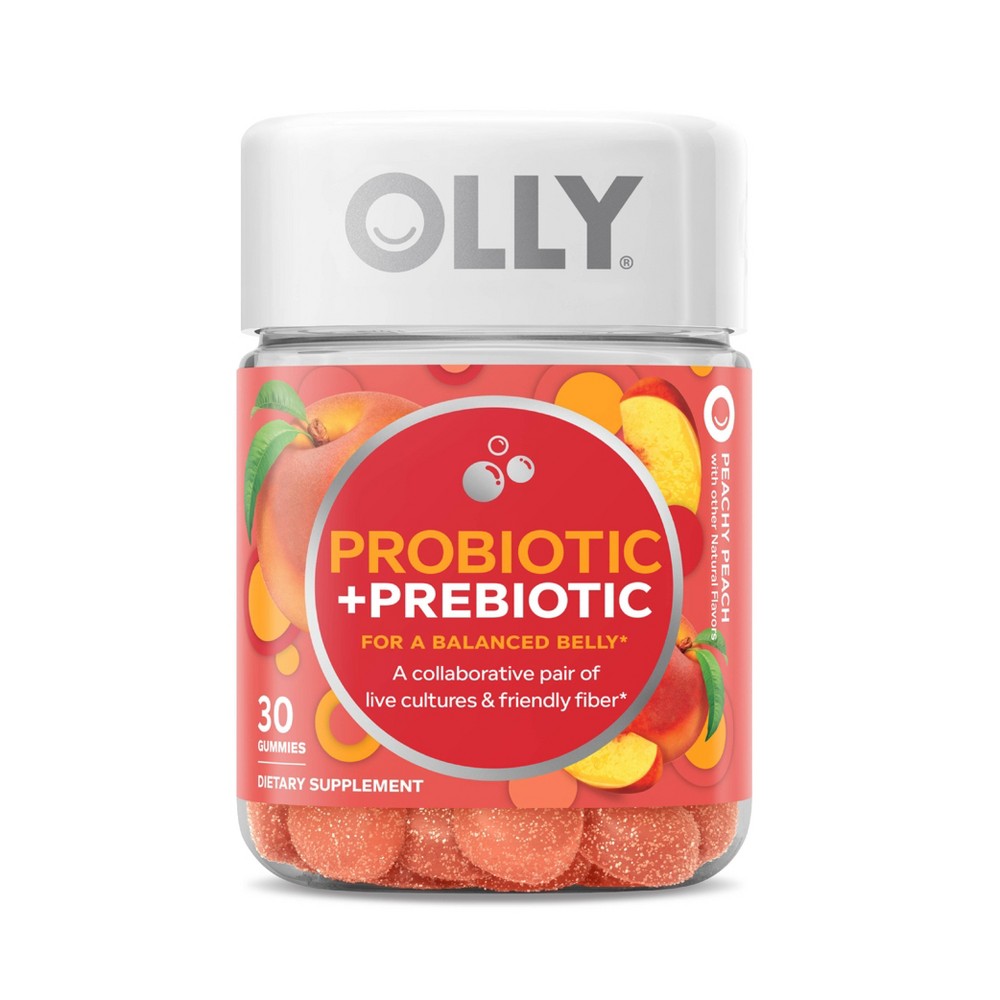 OLLY Probiotic + Prebiotic Gummy, Digestive Support and Gut Health, 500 Million CFUs, Fiber, Adult Chewable Supplement for Men and Women, Peach, 30 Day Supply - 30 Count (B012RFVHSO)