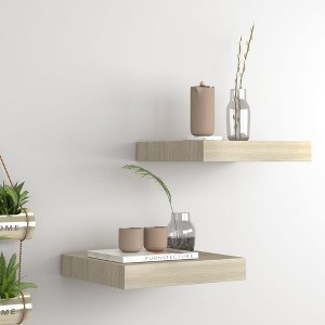 Wall Shelf Set of 2 Oak Honeycomb MDF, Metal 9.1 x 9.3 x 1.5 in - 1 of 4