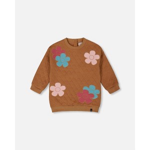 Deux par Deux Girl Quilted Tunic Mocha with Flowers - 1 of 4