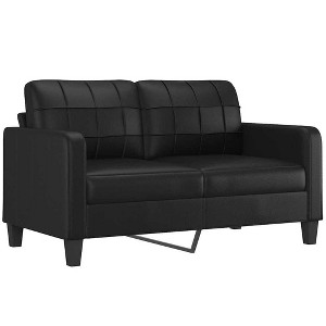 vidaXL Black 2-Seater Sofa in Faux Leather - Modern Design Lounge Couch with Durable Metal Frame and Comfortable Padded Seats - 1 of 4