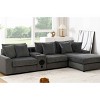 L-Shaped Sectional Sofa with Ottoman, Sofa with Bluetooth Speakers and Multifunctional Console, Corduroy Sofa with Wood Frame-Coolbibila - 3 of 4