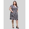 24seven Comfort Apparel Plus Size Cap Sleeve Black and White V Neck Knee Length Pocket Dress - 2 of 4