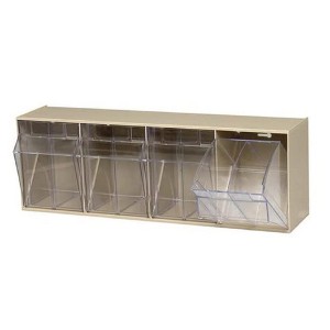 Quantum Storage Systems Tip Out Bin, (4) Compartment, Handle With Label Slot, Opens To A 45° Angle, - 1 of 1