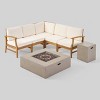 Illona 7pc Acacia Wood V-Shaped Sofa & Square Fire Table Set Teak/Crme/Light Gray- Christopher Knight Home - 2 of 4