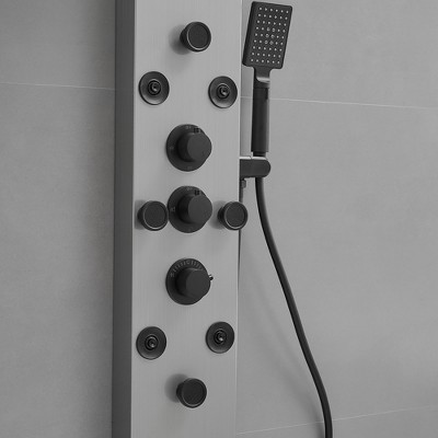 Black Nickel 8-Jet Rainfall Shower Panel System with Handheld Wand