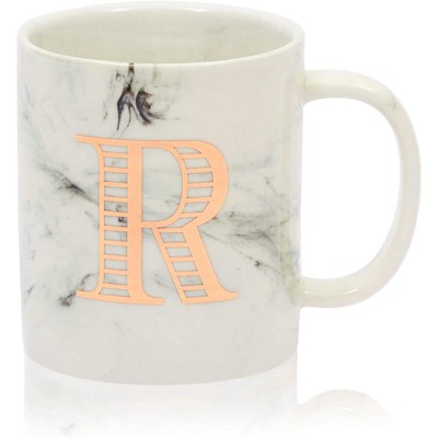Farmlyn Creek Letter R Marble Ceramic Coffee Mug, Monogrammed Gift (11 oz)