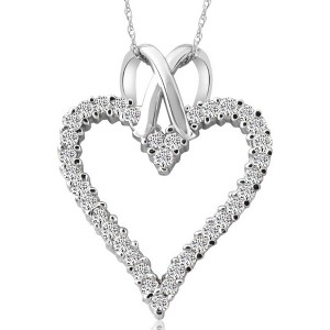 Pompeii3 1 1/10ct Diamond Heart Pendant Necklace in 14K White, Yellow or Rose Gold 1 1/4" - 1 of 4