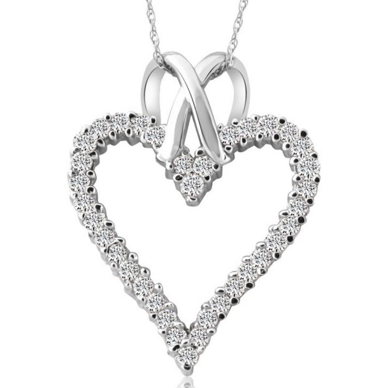 Pompeii3 1 1/10ct Diamond Heart Pendant Necklace in 14K White, Yellow or Rose Gold 1 1/4", 1 of 6