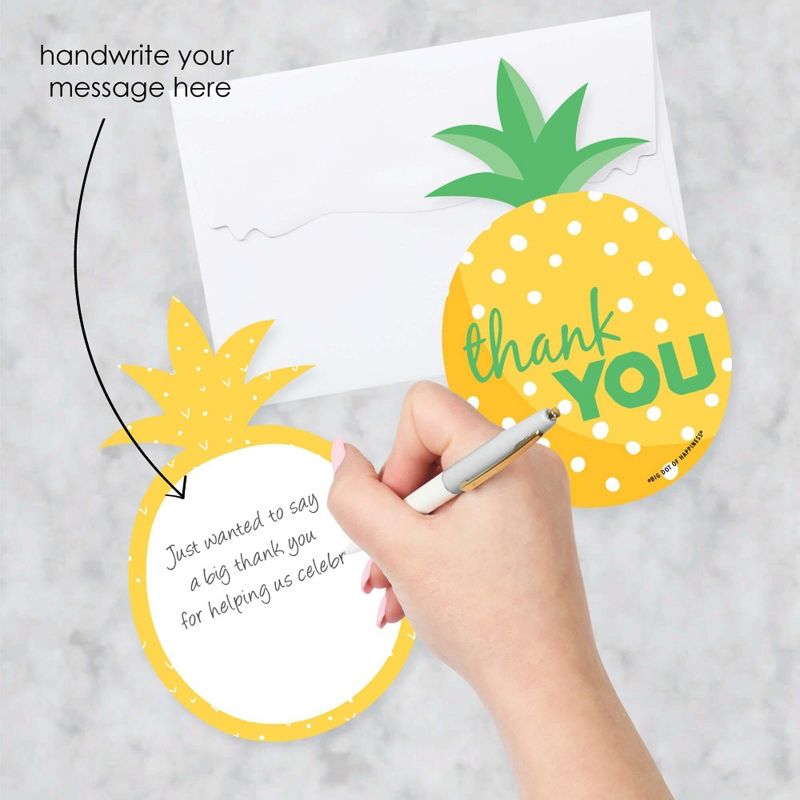 Big Dot of Happiness Tropical Pineapple - Shaped Thank You Cards - Summer Party Thank You Note Cards with Envelopes - Set of 12, 2 of 8