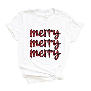 Simply Sage Market Women's Buffalo Plaid Merry Stacked Short Sleeve Graphic Tee - 1 of 3
