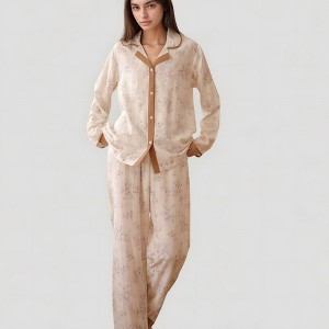 Anna-Kaci Lounge Women's Floral Print Long Sleeve Pajama Set with Contrast Piping Trim and Relaxed Button-Up Shirt - 1 of 4