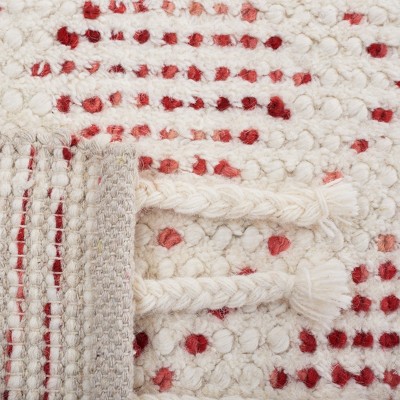 Ivory and Red Handwoven Wool Square Area Rug