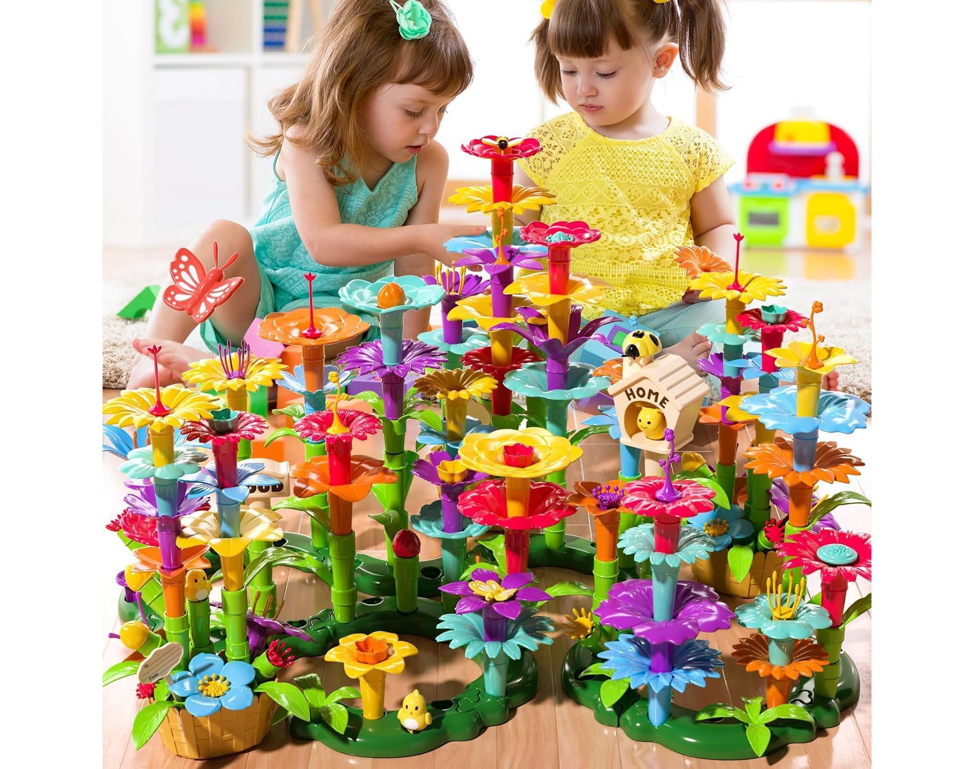 TEMI 138 PCS Flower Garden Building Toys for Girls Toys, Educational STEM Toy and Preschool Garden Play Set Flower Stacking Toys for Kids Age 3-6