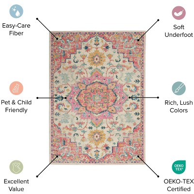 Ivory and Turquoise Floral Power-Loomed 6'7" x 9'6" Area Rug