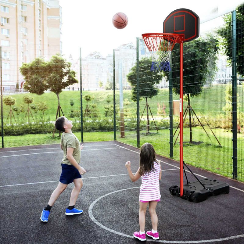 Height-Adjustable Basket Hoop, Portable Backboard System Stand with 2 Wheels, Fillable Base, Weather-Resistant Nylon Net, 2 of 11