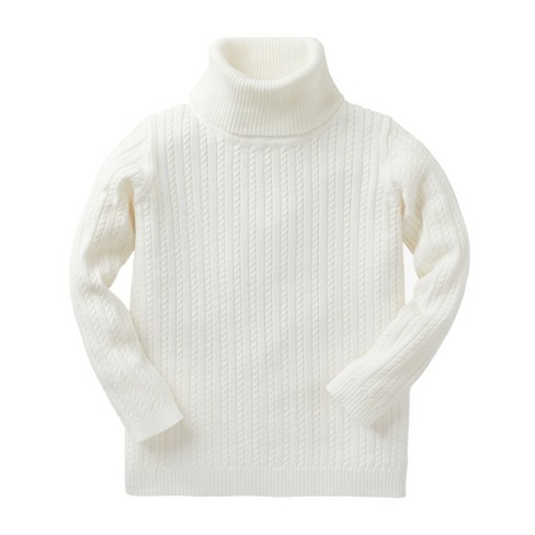 Hope & Henry Girls' Fine Cable Turtleneck Sweater (Soft White Mini Cable,  6-12 Months)