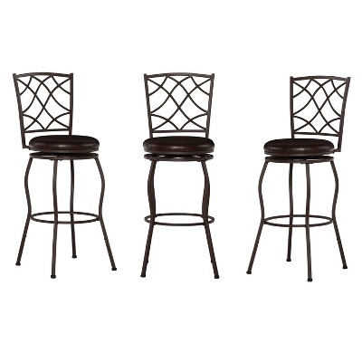 Casey Adjustable Faux Leather Swivel Seat Stool Set of Three Brown - Linon: Upholstered, Metal Frame, Polyester