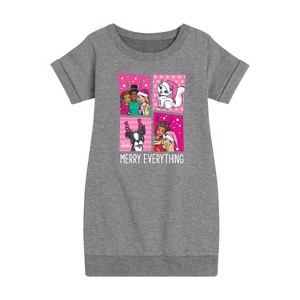 Girls' - Barbie - Holidays & Christmas Graphic Short Sleeve Fleece Dress - 1 of 4
