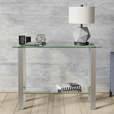 Nickel and Glass Rectangular Console Table with Storage