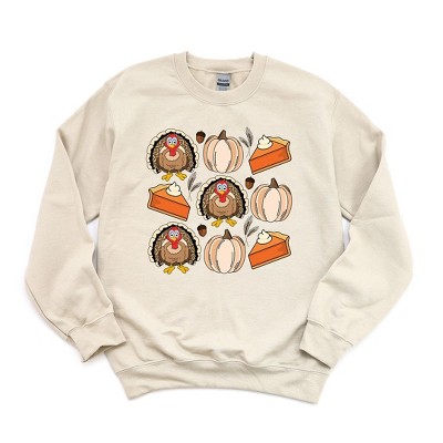 Simply Sage Market Women's Graphic Sweatshirt Turkey Pumpkin Pie Grid