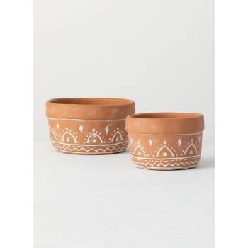 Sullivans Set of 2 Cement Dish Garden Vase 4"H & 3.5"H Brown