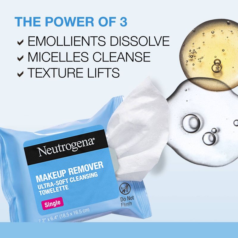 Neutrogena Facial Cleansing Makeup Remover Wipes Singles - 20ct, 4 of 15