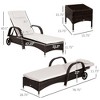 Wicker Outdoor Chaise Lounge Chair Set of 3 with Side Table, 5-Level Adjustable Backrest PE Rattan Pool Lounge Chair with Wheels, Cushion & Headrest - 3 of 4