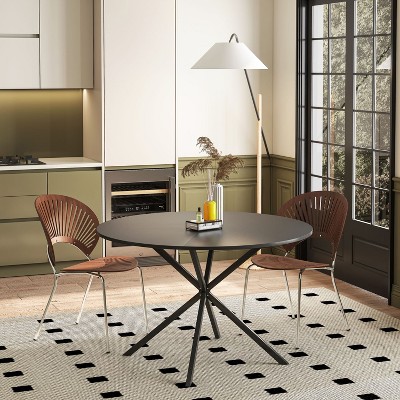 Round Dining Table for 4, Crisscross Iron Legs with 2-Piece Removable Top & Matte Finish – Maison Boucle