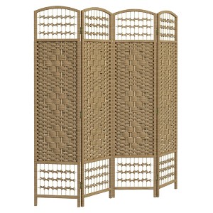 Aghana Digitals 4-Panel Folding Privacy Screen: Natural Woven Fiber Room Divider with Poplar Frame - 1 of 4