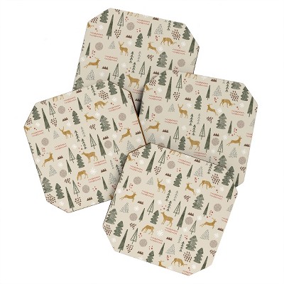 Marta Barragan Camarasa Deer Christmas Forest Set of 4 Coasters - Deny Designs
