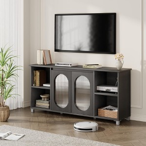 Modern TV Stand for 70 Inch, Black Entertainment Center with Storage and Shelves - 1 of 4