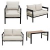 4-Piece Patio Conversation Set, Seating Set with Wood-Plastic Table, Iron Armrest Sofa with Rattan Decoration and Foam Cushions–Cuddlewood - 4 of 4