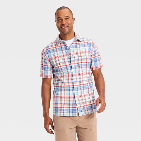 Мужские рубашки Goodfellow & Co Men's Short Sleeve Plaid Button-Down Shirt - Goodfellow & Co™ Light Blue L