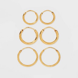 14K Gold Plated Trio Hoop Earring Set 3pc - A New Day™ Gold: Nickel-Free, Polished Finish, Gift Box Included - 1 of 2